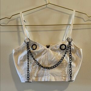 White crop top bustier with grommets and chain